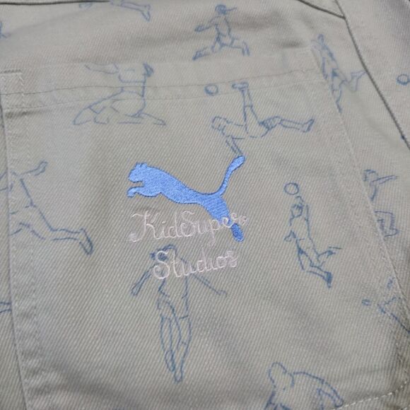 Puma X Kidsuper Studios Wide Leg Denim Jeans Pants Women's Medium M Beige AOP - Picture 12 of 14